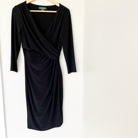 - RALPH LAUREN black faux wrap dress sz 10 - Picture 3 of 6